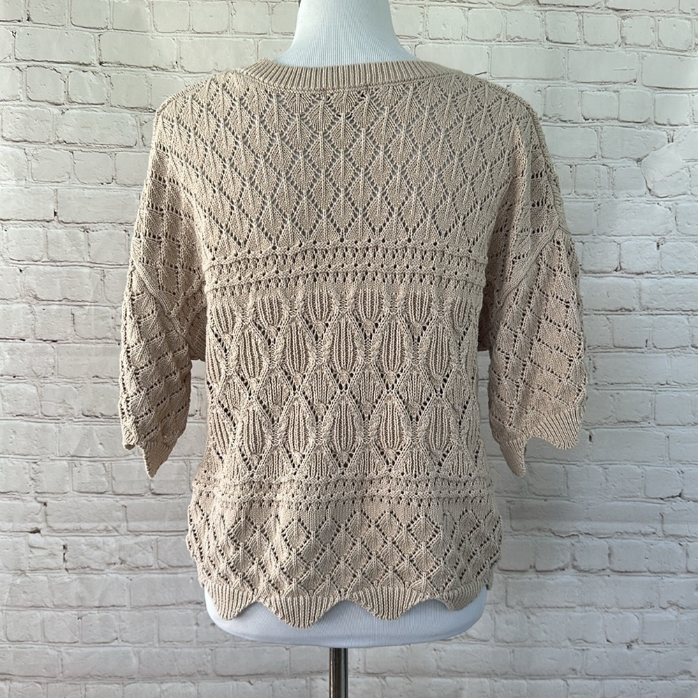 Splendid Beige Knit Short Sleeve Sweater size Large - Picture 3 of 7